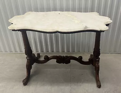 Antique Victorian Carved Mahogany Marble Turtle Top Parlor Foyer Console Table • $1100