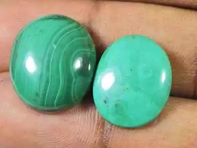 14X18-15X18 MM Natural Malachite Oval Cabochon Loose Gemstone 2 Pcs Lot B432 • $12.79