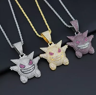 £8.99 • Buy Pokemon Gengar Necklace Gold Iced Out Hip Hop Chain Pendant Jewelry TikTok Emoji