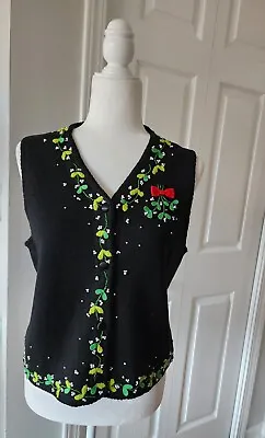 Michael Simon Christmas Black Vest W Mistletoe - Size M Medium  MINT EUC • $150