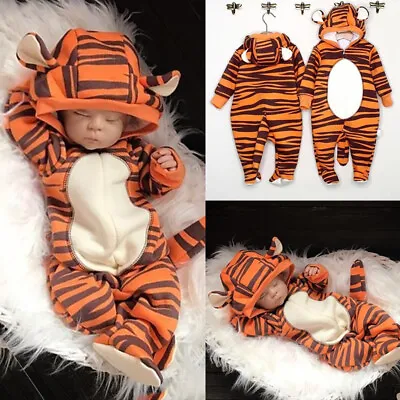 Baby Boy Girl Tiger Romper Long Sleeve Bodysuit Infant Babygrows Costume Outfits • £14.99
