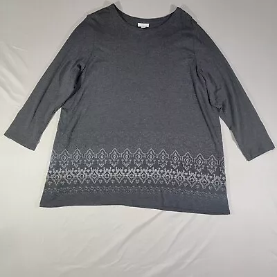 J. Jill Top Womens 2X Embroidered Tunic Long Sleeve Shirt Gray Soft Cotton Blend • $35.19