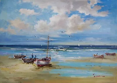 Beach & BoatsOceanOriginal Oil Painting By Jason   71 X 51 Cm • $299.99