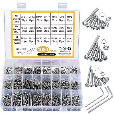 Nuts Bolt Assortment Kit Metric Stainless Steel M2 M3 M4 Screws Hex Set 1080 PCS • $22.99