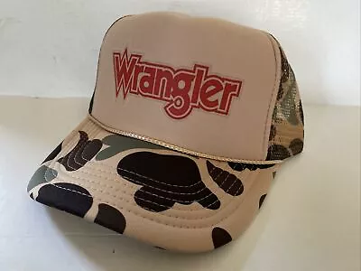 Vintage Wrangler Jeans Hat Trucker Hat Camo Hunting Cap Hat Snapback • $18.95