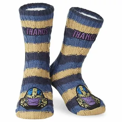 Marvel Fluffy Socks Mens Slipper Socks Thanos Warm Knitted Socks • £12.49