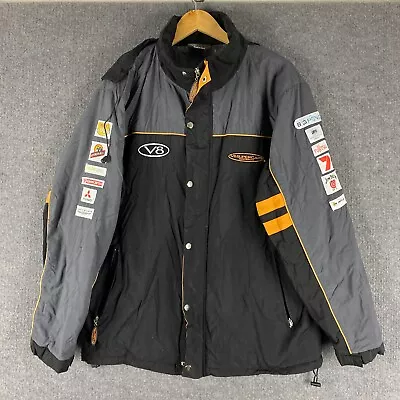 Vintage V8 Supercars Jacket Mens Large Black Grey Bomber Embroidered Hooded • $31.96