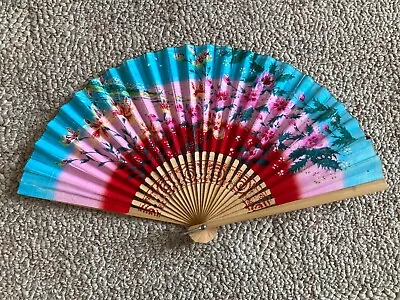 Vintage Floral Wooden Paper Hand Fans Fold Up 1940-1950 Japan Intricate RARE • $55