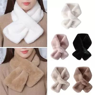 Fluffy Neckerchief Soft Faux Rabbit Fur Thickened Cross Scarf Plush Collar • $5.43