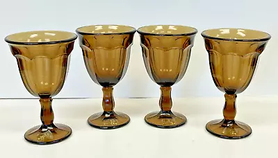 Set Of 4 Vintage Viking Glass Arlington Brown Wine Water Goblets ORIGINAL LABELS • $14.95