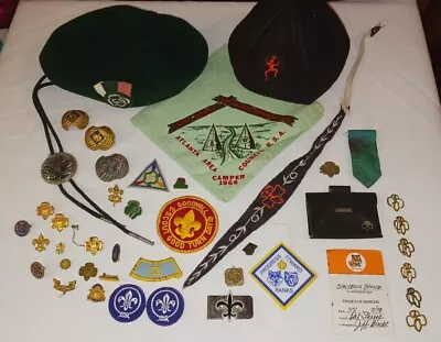 Vintage Mostly 1960s Boy Scouts & Girl Scouts Pins  Badges Hats Scarf (#360) • $19.99