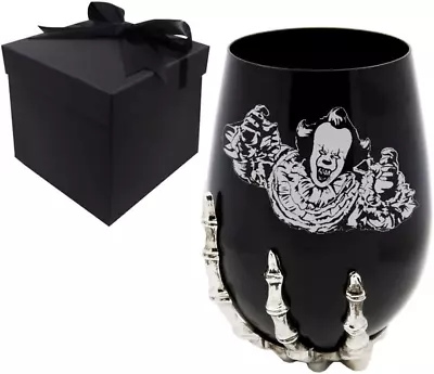 Etchpress Halloween Wine Glass Clown Skeleton Hand Black Stemless Wine Glass • $33.66