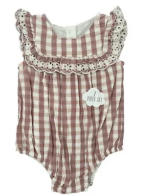 GEORGE Asda Baby Girls Pink Gingham Check Romper Hat Outfit NB 0 3 6 9 12 Mths • £5.99