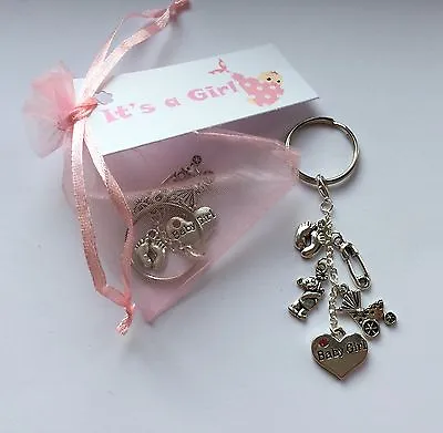 Keyring Charm - Baby Shower - Pink Girl Pregnancy Gift Mum To Be Tag Child • £4.10