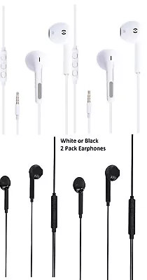 2 Pack In-Ear Wired Earphones Stereo Ear Buds Headphone With Remote & Microphone • £5.45