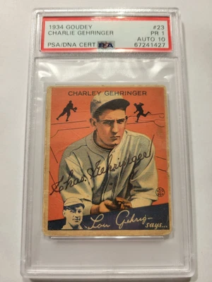 $699.99 • Buy 1934 Goudey Charlie Gehringer Signed Card #23 PSA/DNA Auto PSA 1 Auto 10!