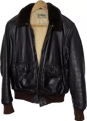 Vintage 70s LL Bean G-1 Flight Bomber Jacket Mens Lambskin Leather Size 38 Brown • $299