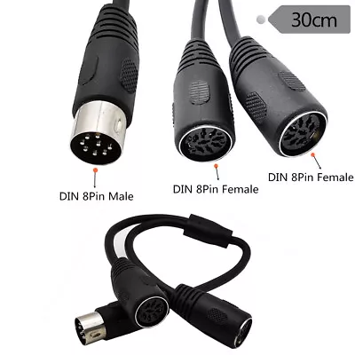 Midi Din 8 Pin Din Male To Dual 8Pin Female Y Splitter Audio Video Cable Adapter • $7.99