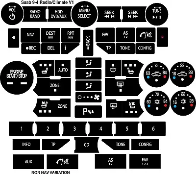 Fits SAAB 3 Gen 9-5NG 9-4X Button Repair Decal Set Climate Control Radio Stereo • $34.99