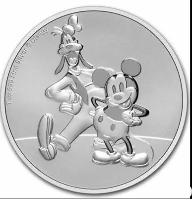 2021 Niue Disney Goofy & Mickey  .999 Silver BU Coin In Capsule • $49.95