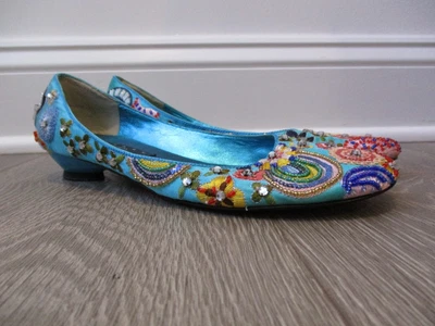 $15 • Buy Laundry Shelli Segal Flats Womens Size 6 Blue Embellished Kitten Heel Sequins