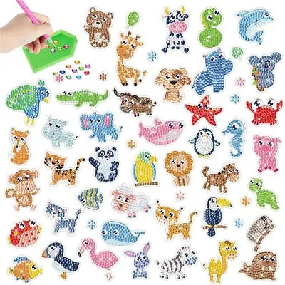 42 Pieces 5D DIY Diamond Painting Stickers Kits For Kids Cute Animal Series By • £11.99