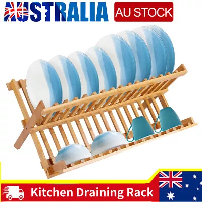 Double Tier Folding Bamboo Dish Rack Drying Rack Holder Kitchen Drainer New • $19.99