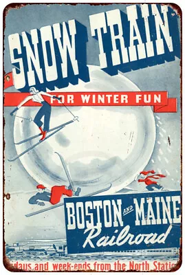 1946 Boston & Maine Snow Train Railroad Reproduction METAL SIGN 8 X 12 • $21.95