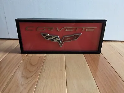 2005-2013 C6 CORVETTE CROSSFLAG LOGO WALL EMBLEM 14 X7  Custom Framed SIgn • $49.90