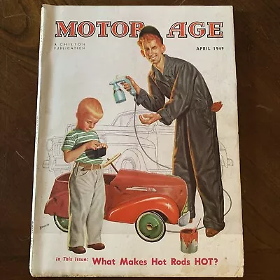 APRIL 1949 MOTOR AGE Car Magazine - Great PAINTED Cover And Lots Of Good Ads • $15.99