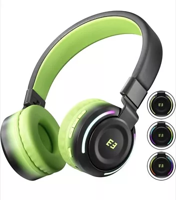 Kids Bluetooth Headphones Colourful LED Lights85/94dB Volume Limited Green  • £19.80