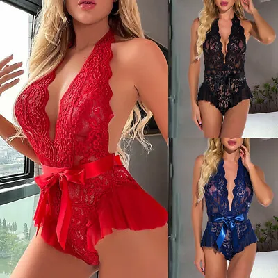 £9.59 • Buy Women Sexy Lace Fishnet Bodysuit Nightwear Babydoll Sleepwear Lingerie Underwear