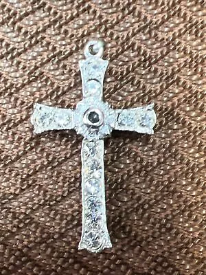 Vtg Stanhope  Lord Prayer Rhinestone Lavish Cross Silver Tone Pendant • $49.99