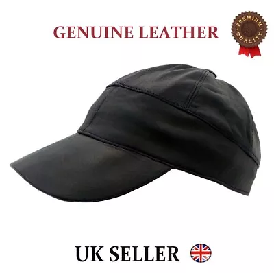 New Baseball Black Mens Ladies Real Soft Genuine Lambskin Leather Cap Hat Winter • £8.25