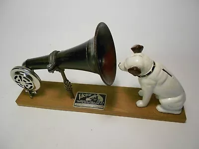 Nipper Dog On Walnut Music Room Shelf Art • $159.95