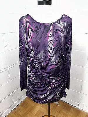 Marc Bouwer Long Sleeve Mini Dress Tunic Top Purple Ruched Sexy Med Fitted E2 • $15.98