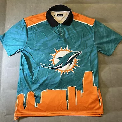 NFL Miami Dolphins Polo Shirt Mens  XXL Football Orange Teal And Blue AOP • $24.97