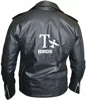 Men's Grease T Birds Jacket Danny John Travolta Motorcycle Black Leather Jacket • $84.99