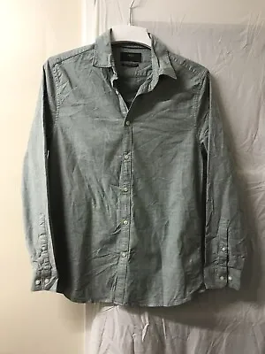 M&S  Slim Fit COTTON/ Elastane OXFORD Long Sleeve SHIRT ~ Size M ~ SAGE Green • £6.90