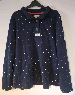 Womens Joules Navy Blue Polka Dot Spotted Polo T-Shirt UK Size 16 • $15.14