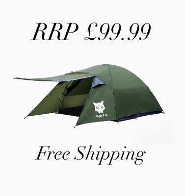 Night Cat 3 Ppl Tent Waterproof For 2 3 Man Camping Porch Double Layer RRP £99 • £64.99