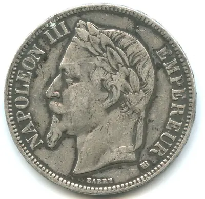 5 Silver Francs Napoleon III Laureate Head 1868 BB N°E3878 • £28.73