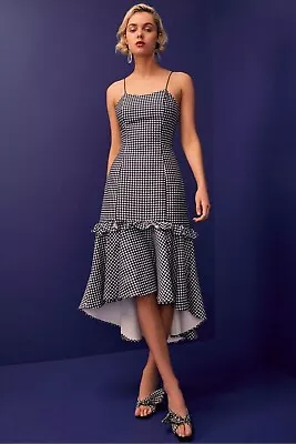 C/meo Collective Navy White Polka Dot Cotton Polyester Midi Hi-lo Dress Size S/8 • $10