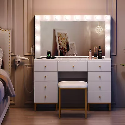 Large Makeup Vanity Table Set With LED Lighted Mirror & 9 Drawers Dressing Table • $240.99