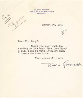 Eleanor Roosevelt - Typed Letter Signed 08/26/1949 • $300