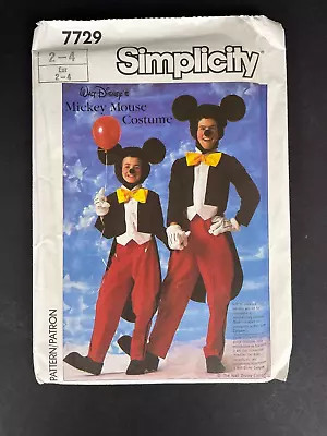 Simplicity 7729 Sewing Pattern Mickey Mouse Costume Child Size 2-4 UNCUT • $7.49