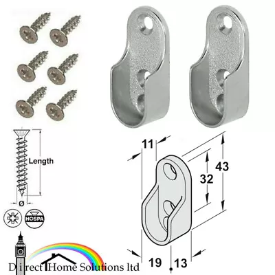 2 X Oval Wardrobe Rail Hanging End Supports Rail Brackets FREE SCREWS + FREE P&P • £3.99