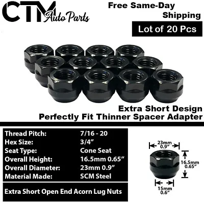 20x Black 7/16-20 Extra Short Open End Lug Nut Fit Vintage Classic Chevy Models • $22.99