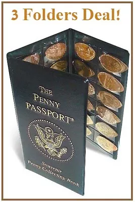 3 Penny Passport Pressed Elongated Cents Coin Collecting Gift Album 3 Books Deal • $22.90