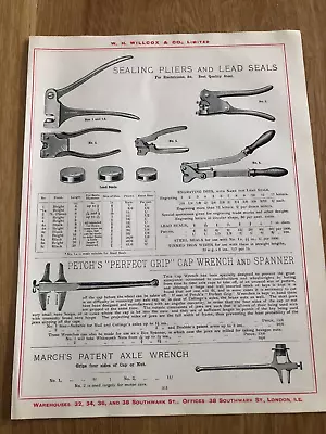 1917 W.h. Willcox Of London Double Sided Print ! Sealing Pliers And Lead Seals • £18.99